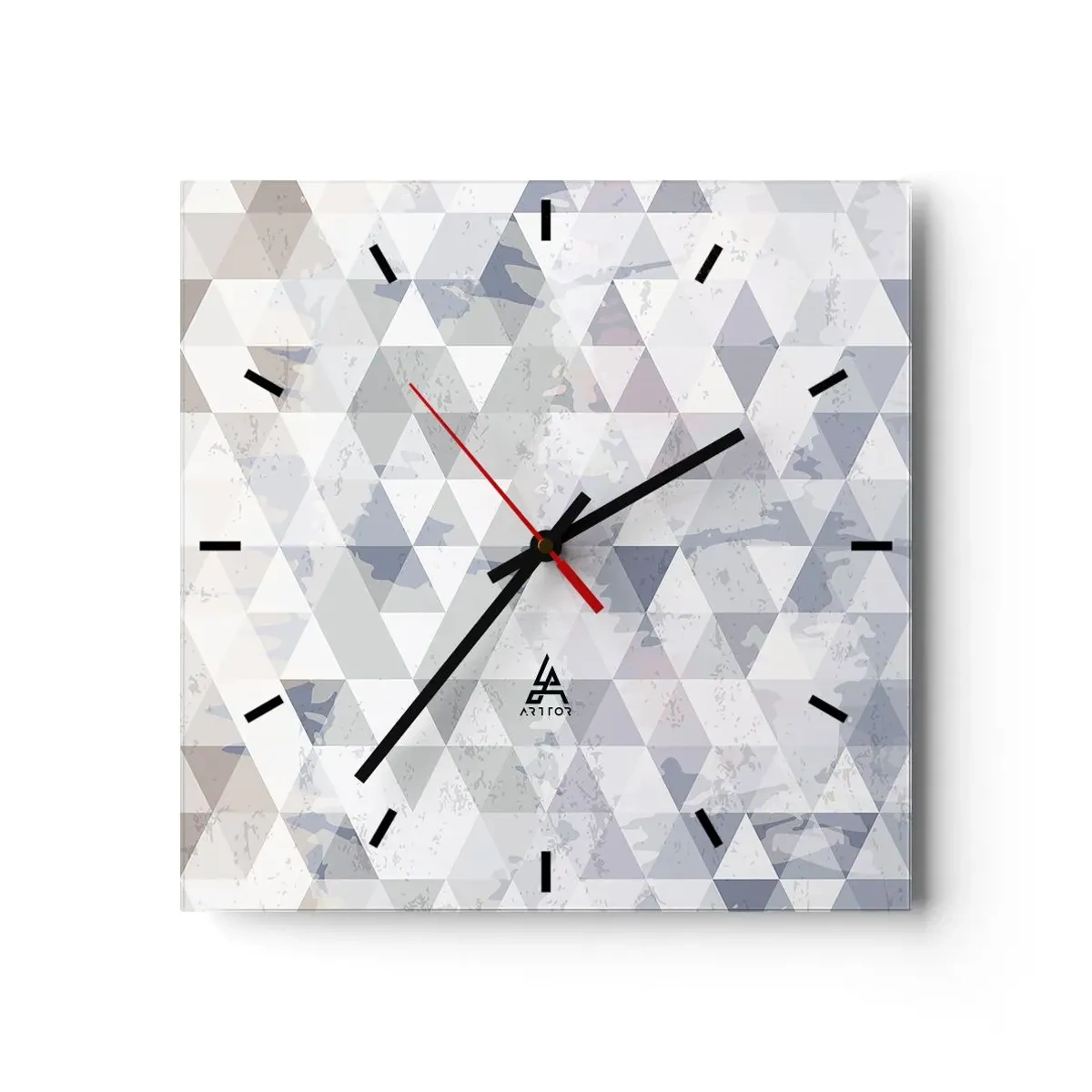 Reloj de pared - Reloj de vidrio - Patrón de triángulo geométrico en tonos pastel - 30x30cm - A ritmo de triángulo - Decoración de pared moderna para salón y dormitorio ARTTOR