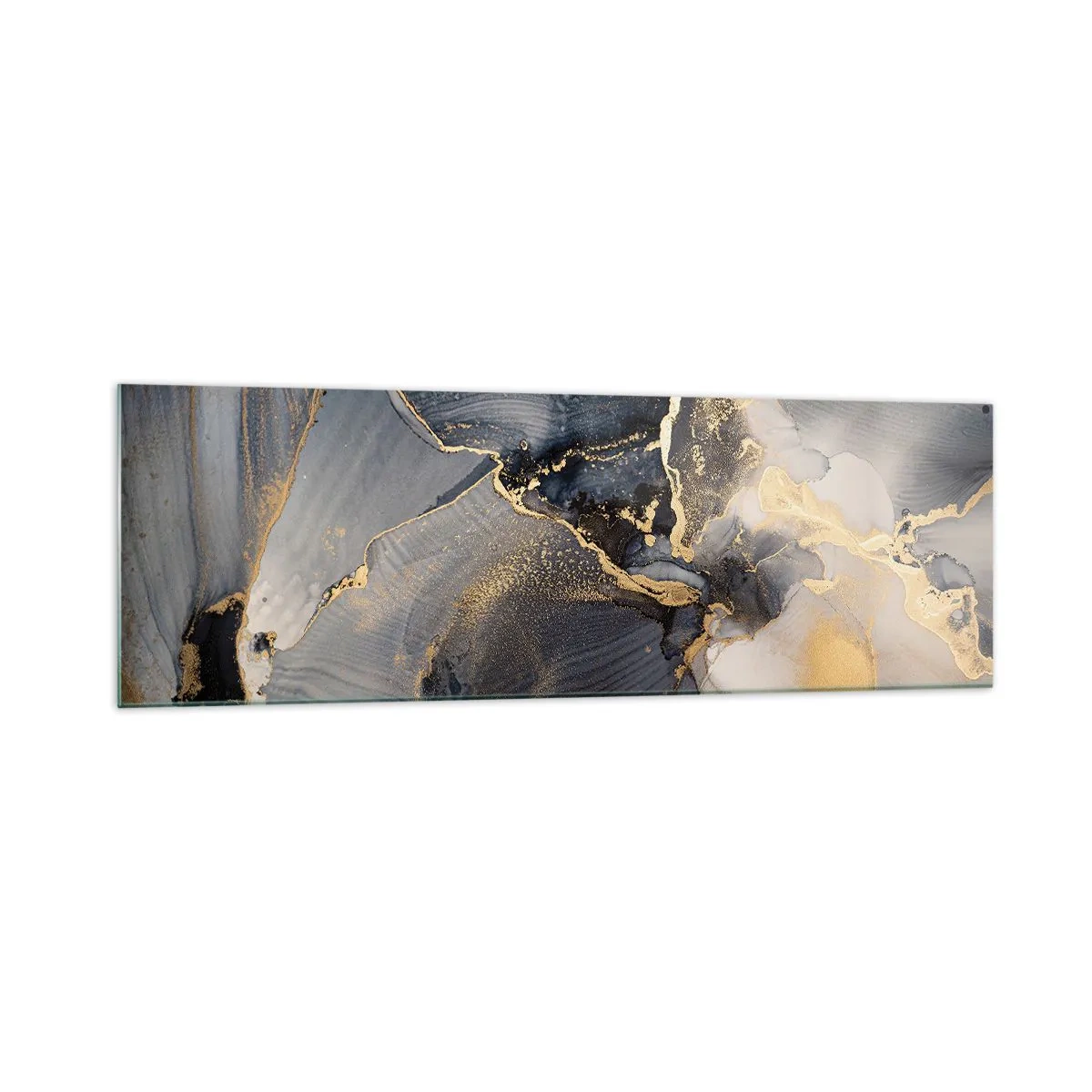 Cuadro sobre vidrio - Impresiones sobre Vidrio - Oro abstracto y gris sobre lienzo - 160x50cm - La vida de una piedra - Decoración de pared moderna para salón y dormitorio ARTTOR