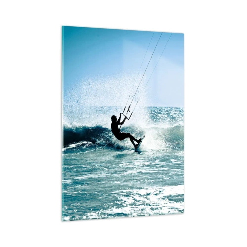 Cuadro sobre vidrio - Impresiones sobre Vidrio - Kitesurfista en las olas del océano en un día soleado - 50x70cm - Déjate llevar - Decoración de pared moderna para salón y dormitorio ARTTOR