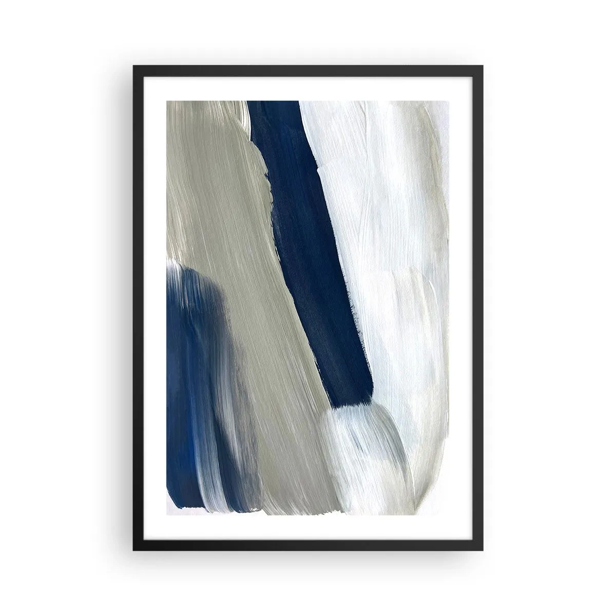 Póster en marco negro - Pinceladas abstractas en tonos azul marino - 50x70cm - Encuentro con el blanco - Decoración de pared moderna para salón y dormitorio ARTTOR