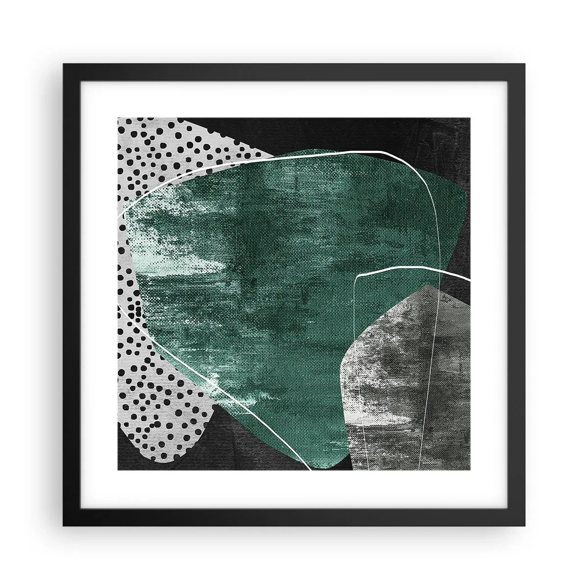 Póster en marco negro - Abstracción colorista con un copo de oro - 40x40 cm
