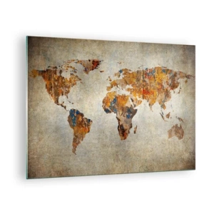 Cuadro sobre vidrio - Impresiones sobre Vidrio - Mapa artístico del mundo en tonos cálidos - 70x50cm - Un mundo verdaderamente grande - Decoración de pared moderna para salón y dormitorio ARTTOR