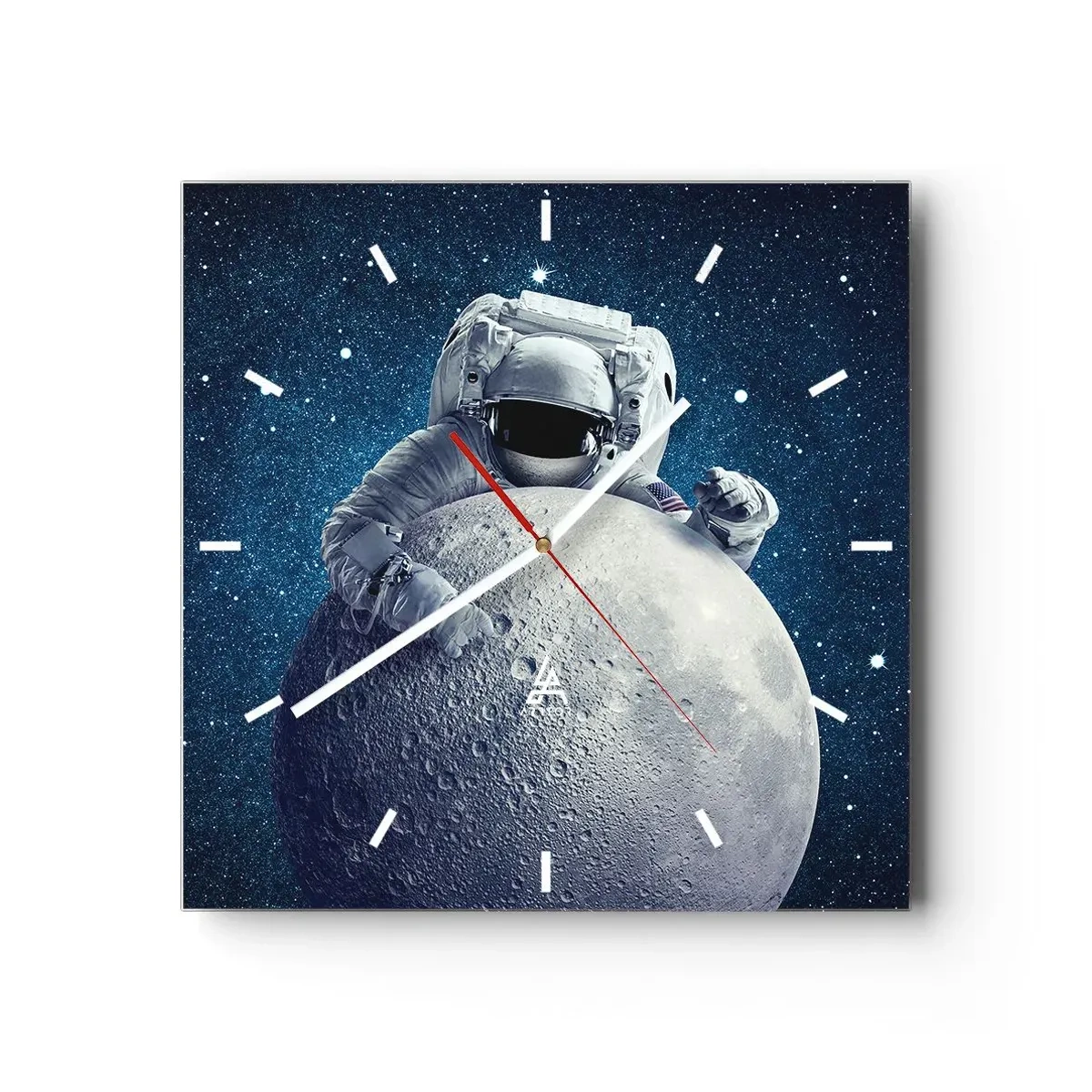 Reloj de pared - Reloj de vidrio - Astronauta sosteniendo la luna contra un cielo estrellado - 30x30cm - Bromista espacial - Decoración de pared moderna para salón y dormitorio ARTTOR