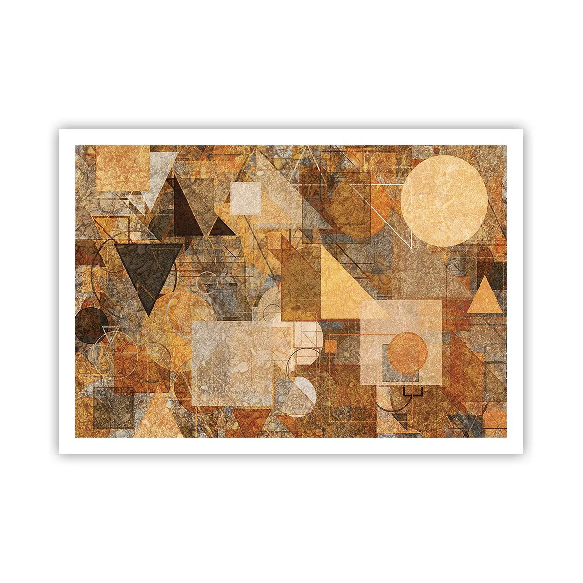 Póster - Figuras geométricas abstractas en tonos cálidos. - 100x70cm - Estudio cubista en bronce - Decoración de pared moderna para salón y dormitorio ARTTOR