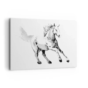 Cuadro sobre lienzo - Impresión de Imagen - Boceto de un caballo al galope en tonos de blanco y negro. - 100x70cm - Alma indómita - Decoración de pared moderna para salón y dormitorio ARTTOR