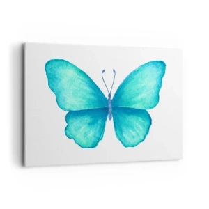 Cuadro sobre lienzo - Impresión de Imagen - Mariposa azul en estilo acuarela sobre fondo blanco - 100x70cm - Turquesa por naturaleza - Decoración de pared moderna para salón y dormitorio ARTTOR