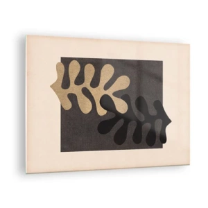 Cuadro sobre vidrio - Impresiones sobre Vidrio - Formas abstractas en negro y beige sobre un fondo geométrico. - 70x50cm - Ausencia y complemento - Decoración de pared moderna para salón y dormitorio ARTTOR