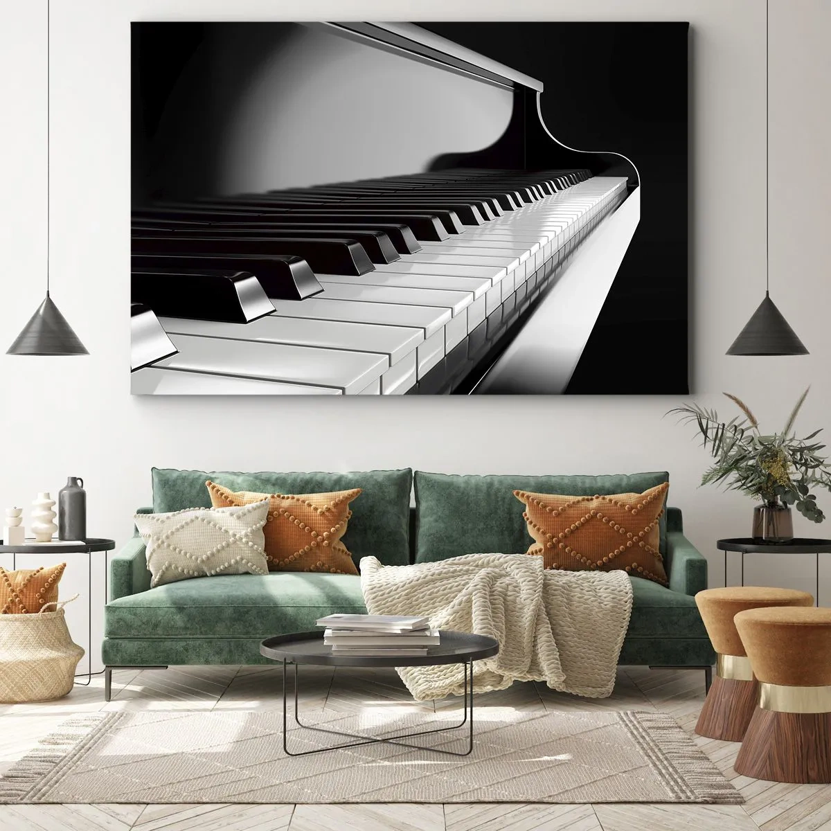Cuadro sobre lienzo - Impresión de Imagen - Teclas de piano en una elegante fotografía en blanco y negro - 70x50cm - Armonía musical - Decoración de pared moderna para salón y dormitorio ARTTOR