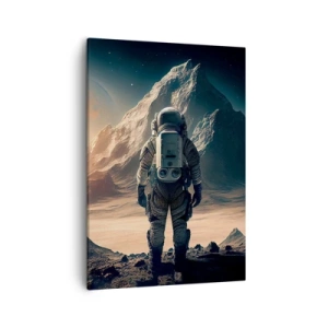 Cuadro sobre lienzo - Impresión de Imagen - Astronauta con el telón de fondo de majestuosas montañas - 50x70cm - Un nuevo reto - Decoración de pared moderna para salón y dormitorio ARTTOR