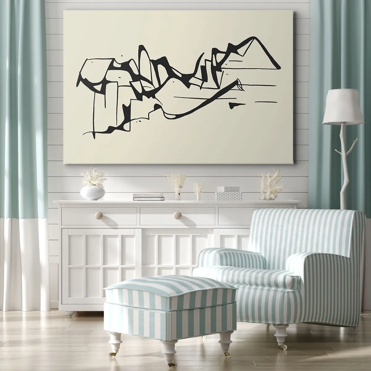 Cuadro sobre lienzo - Impresión de Imagen - Dibujo abstracto de montañas en blanco y negro - 70x50cm - Tal vez sea un paisaje - Decoración de pared moderna para salón y dormitorio ARTTOR