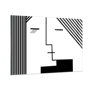 Cuadro sobre vidrio - Impresiones sobre Vidrio - Una interpretación gráfica de un beso en estilo minimalista. - 100x70cm - Solo un beso - Decoración de pared moderna para salón y dormitorio ARTTOR