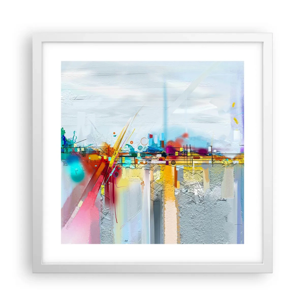 Póster en marco blanco - Un puente de alegría sobre el río de la vida - 40x40 cm