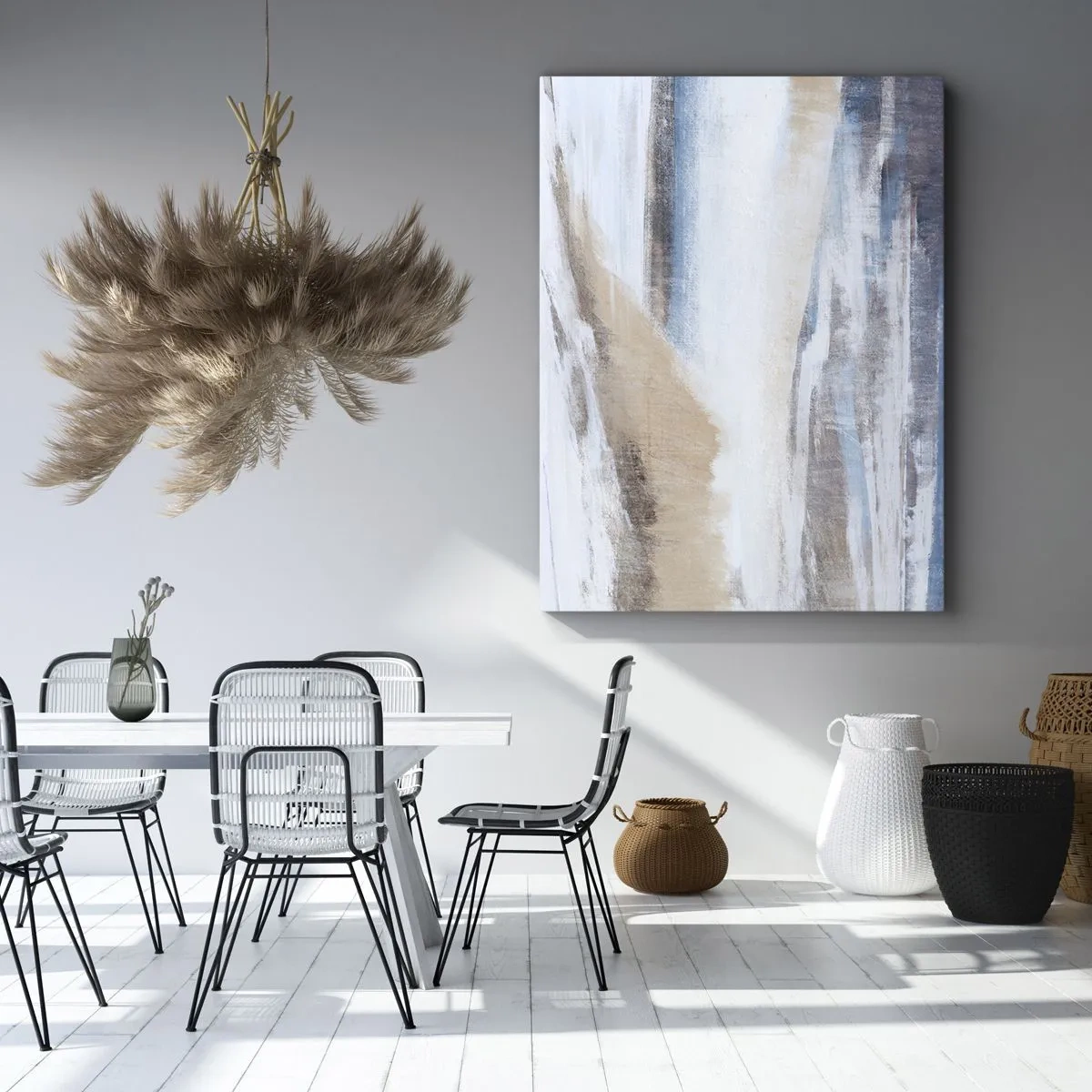 Cuadro sobre lienzo - Impresión de Imagen - Paisaje invernal abstracto en tonos blancos y azules. - 50x70cm - Composición invernal - Decoración de pared moderna para salón y dormitorio ARTTOR