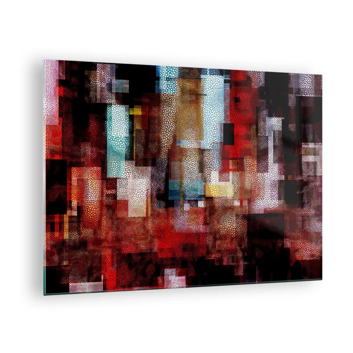 Cuadro sobre vidrio - Impresiones sobre Vidrio - Composición geométrica abstracta en tonos rojos. - 70x50cm - Confusión y desconcierto - Decoración de pared moderna para salón y dormitorio ARTTOR