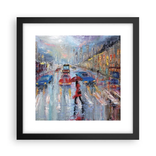 Póster en marco negro - Una tarde de lluvia en la ciudad - 30x30 cm