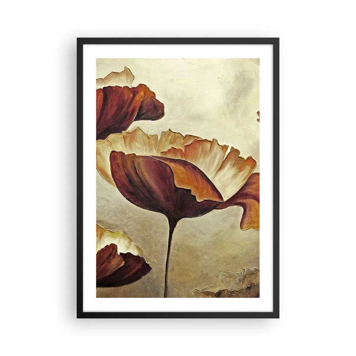 Póster en marco negro - Una imagen de amapolas en tonos cálidos. - 50x70cm - Prado de prados - Decoración de pared moderna para salón y dormitorio ARTTOR