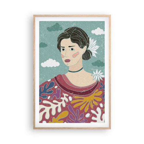 Póster en marco roble claro - Con melancolía en la mirada - 61x91 cm