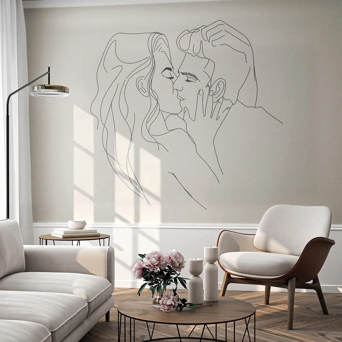 Fotomural Premium Sand - Unión y sentimiento - Gráficos, Pareja enamorada, Beso - 350x256 cm