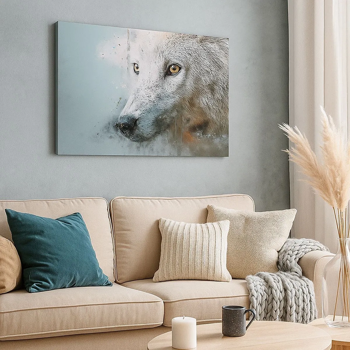 Cuadro sobre lienzo - Impresión de Imagen - Retrato en acuarela de un lobo - 70x50cm - Conoce el alma del lobo - Decoración de pared moderna para salón y dormitorio ARTTOR