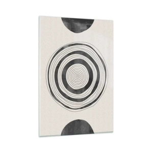 Cuadro sobre vidrio - Impresiones sobre Vidrio - Círculos minimalistas en blanco y negro sobre un fondo claro. - 80x120cm - Lo importante es lo que hay entre medias - Decoración de pared moderna para salón y dormitorio ARTTOR