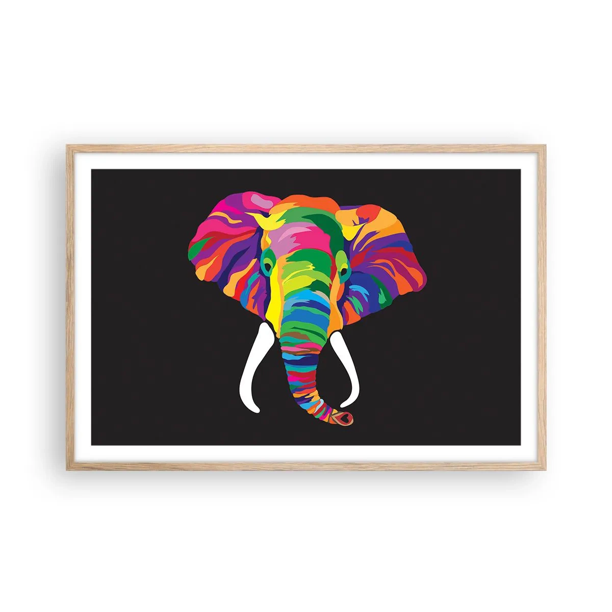 Póster en marco roble claro - El elefante al que le gustaba bañarse en el arco iris - 91x61 cm
