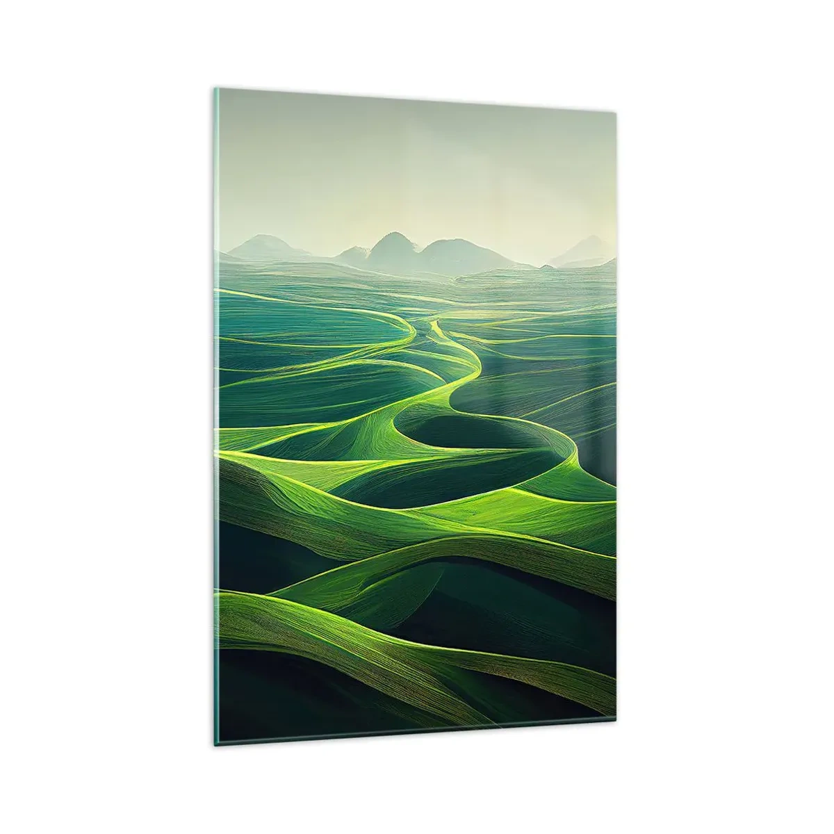 Cuadro sobre vidrio - Impresiones sobre Vidrio - Colinas verdes con senderos ondulados - 80x120cm - Valles en tonos verdes - Decoración de pared moderna para salón y dormitorio ARTTOR