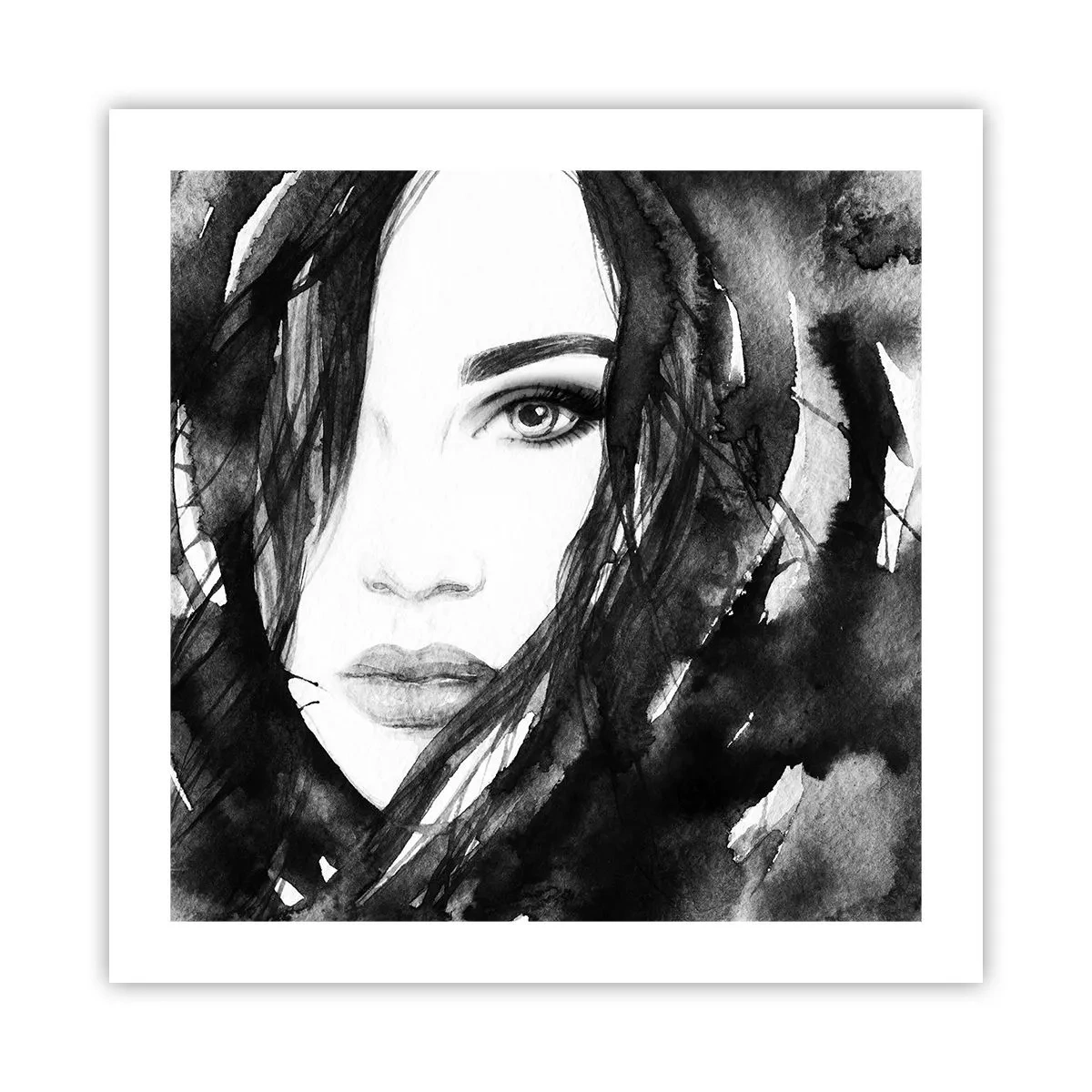 Póster - Retrato de una dama en blanco y negro - 50x50 cm