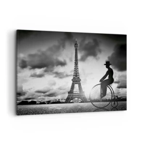 Cuadro sobre lienzo - Impresión de Imagen - Imagen en blanco y negro de una bicicleta retro con la Torre Eiffel al fondo. - 100x70cm - Añoranza de la Belle Epoque - Decoración de pared moderna para salón y dormitorio ARTTOR