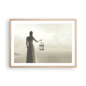 Póster en marco roble claro - Sé libre - 70x50 cm