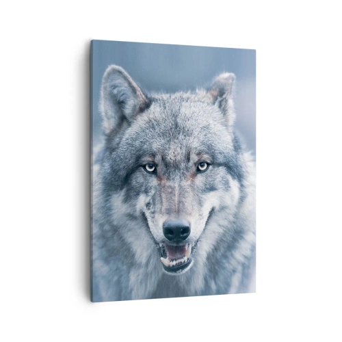 Cuadro sobre lienzo - Impresión de Imagen - Un lobo con una mirada intensa en un paisaje invernal. - 50x70cm - ¿Aceptarás el reto? - Decoración de pared moderna para salón y dormitorio ARTTOR