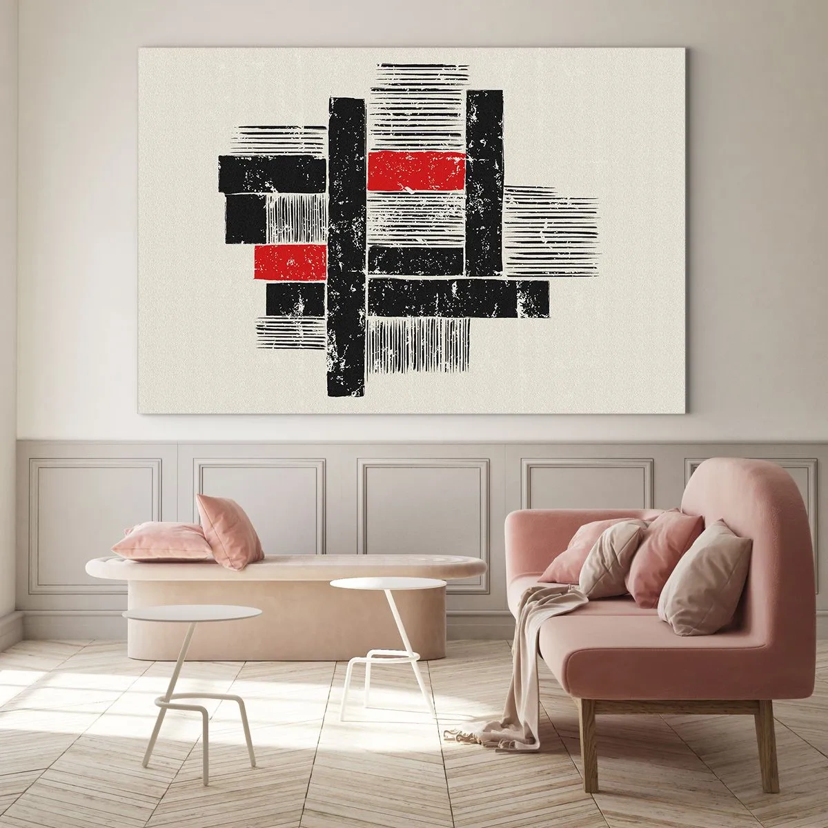 Cuadro sobre vidrio - Impresiones sobre Vidrio - Rayas abstractas en negro y rojo - 70x50cm - Rojo y negro - Decoración de pared moderna para salón y dormitorio ARTTOR
