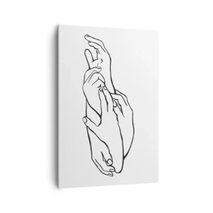 Cuadro sobre lienzo - Impresión de Imagen - Un boceto minimalista de manos unidas en un gesto de delicadeza. - 70x100cm - El tacto - Decoración de pared moderna para salón y dormitorio ARTTOR