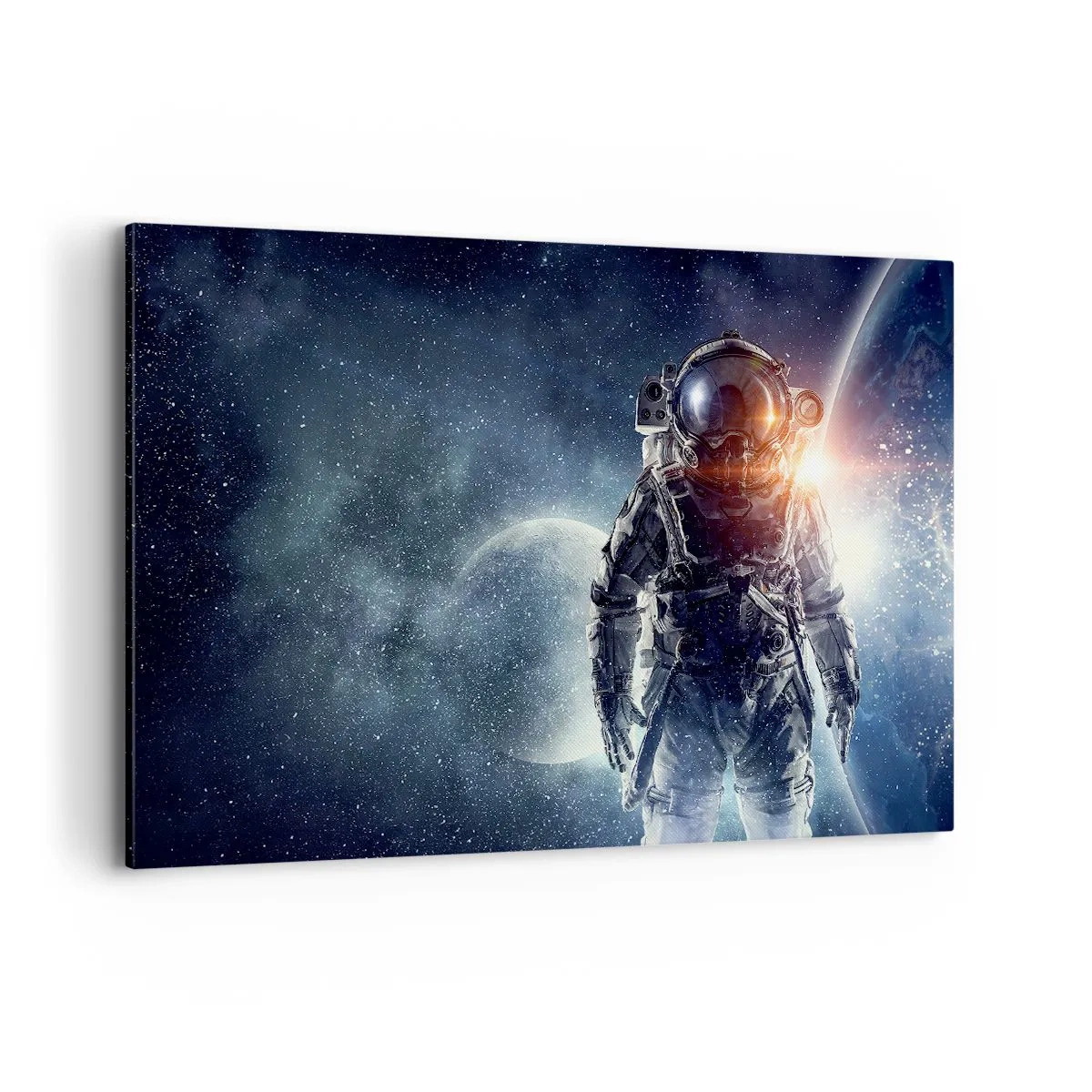 Cuadro sobre lienzo - Impresión de Imagen - Astronauta con el espacio y el planeta Tierra como telón de fondo - 120x80cm - Una aventura cósmica - Decoración de pared moderna para salón y dormitorio ARTTOR