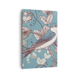 Cuadro sobre lienzo - Impresión de Imagen - Un pájaro en una rama en un delicado estilo floral. - 80x120cm - En el cerezo - Decoración de pared moderna para salón y dormitorio ARTTOR