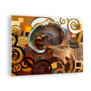Cuadro sobre vidrio - Impresiones sobre Vidrio - Una imagen artística de un carnero en una composición geométrica y espiral. - 70x50cm - Magia - religiones - rituales - Decoración de pared moderna para salón y dormitorio ARTTOR