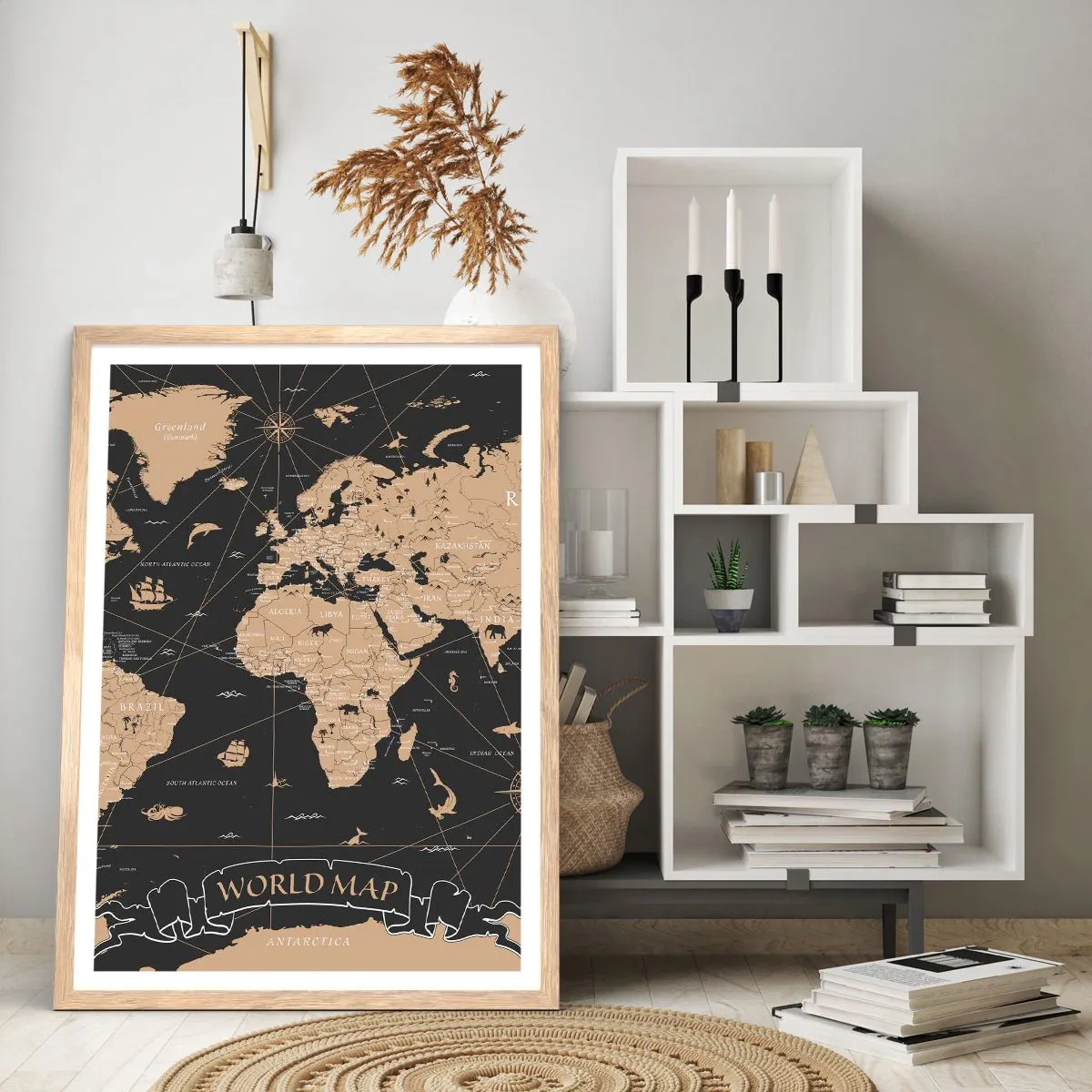Póster en marco roble claro - Las fronteras de mi mundo - 50x70 cm