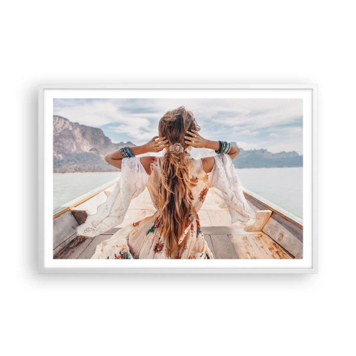 Póster en marco blanco - Rumbo a la felicidad - 91x61 cm