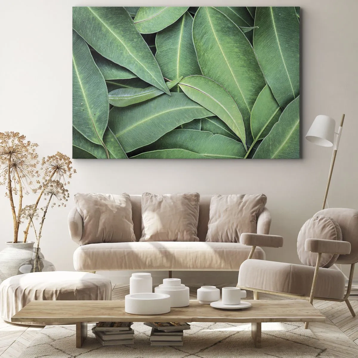 Cuadro sobre lienzo - Impresión de Imagen - Primer plano de hojas verdes que crean un patrón natural. - 70x50cm - Jugosidad y frescura - Decoración de pared moderna para salón y dormitorio ARTTOR