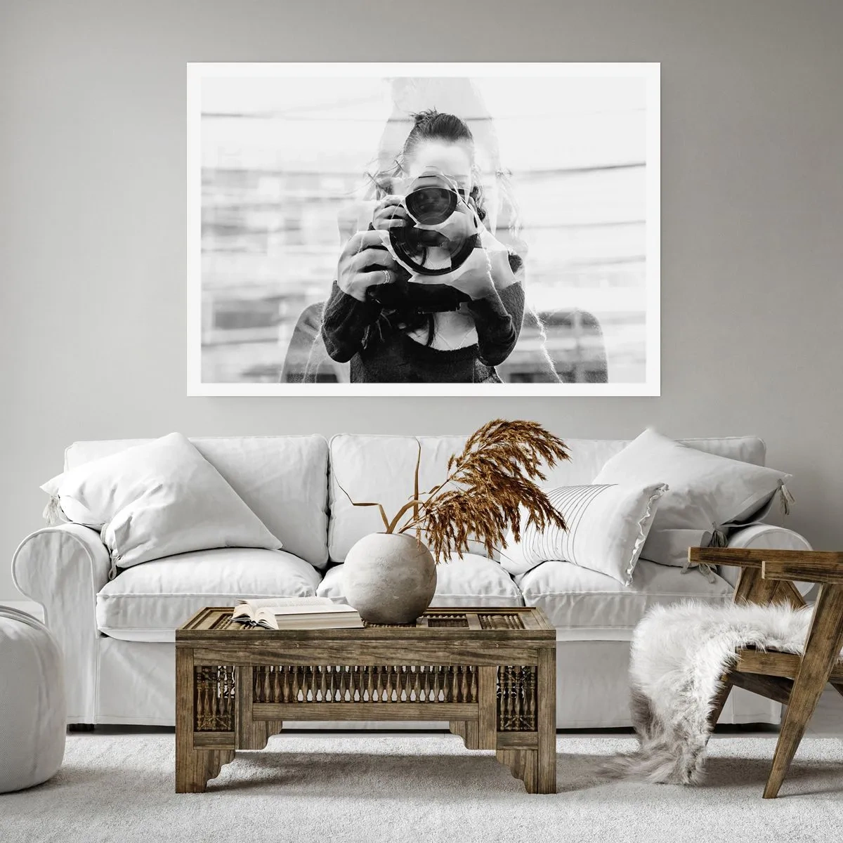 Póster - Retrato de doble exposición en blanco y negro de un fotógrafo. - 100x70cm - Creador y creación - Decoración de pared moderna para salón y dormitorio ARTTOR
