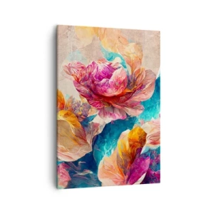 Cuadro sobre lienzo - Impresión de Imagen - Flores de colores sobre un fondo beige - 50x70cm - El colorido esplendor de un ramo - Decoración de pared moderna para salón y dormitorio ARTTOR