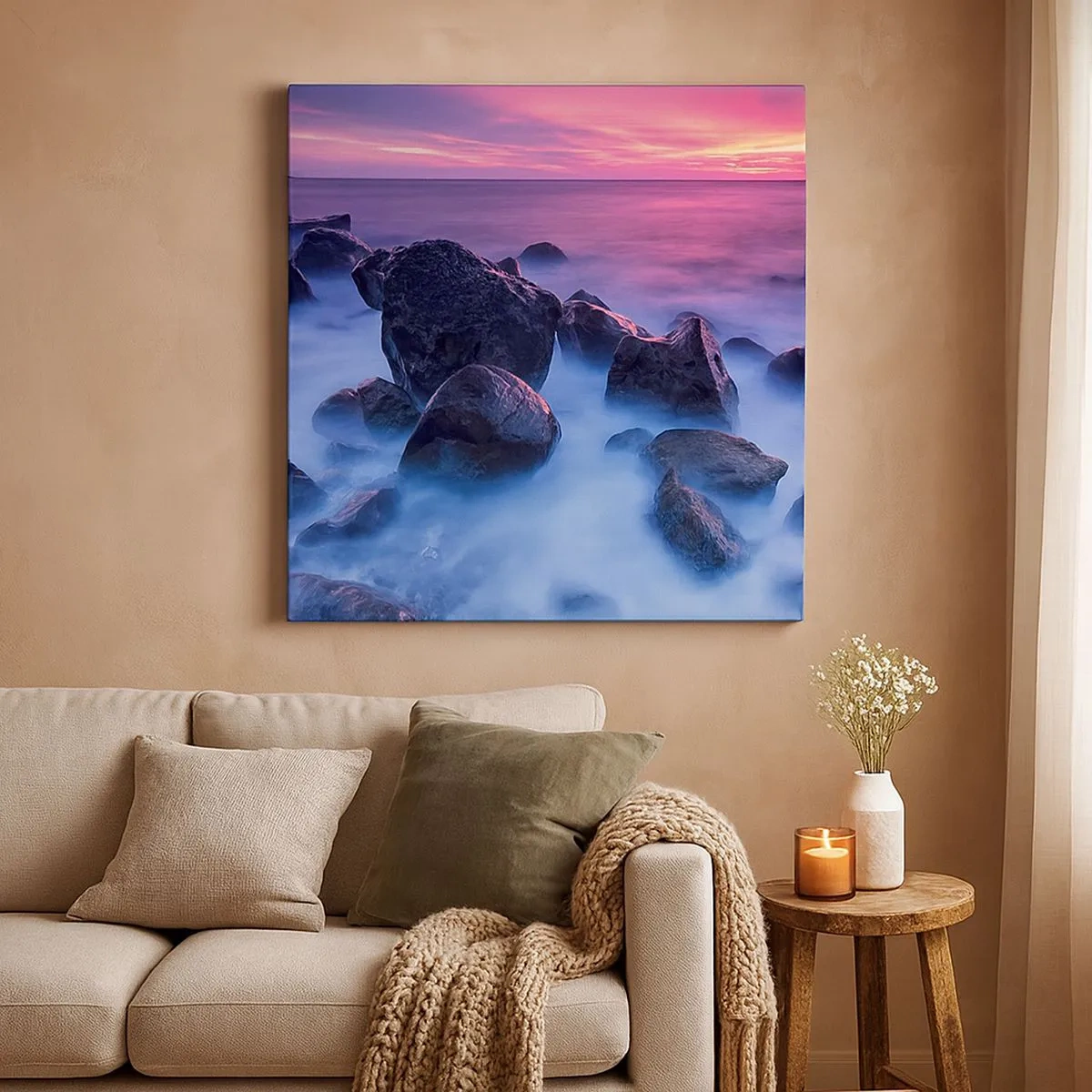 Cuadro sobre lienzo - Impresión de Imagen - Nacimiento en la luz y la niebla - 30x30 cm