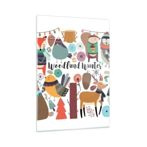 Cuadro sobre vidrio - Impresiones sobre Vidrio - Bosque invernal con lindos animales en la ilustración - 50x70cm - Una Navidad de cuento en el bosque - Decoración de pared moderna para salón y dormitorio ARTTOR