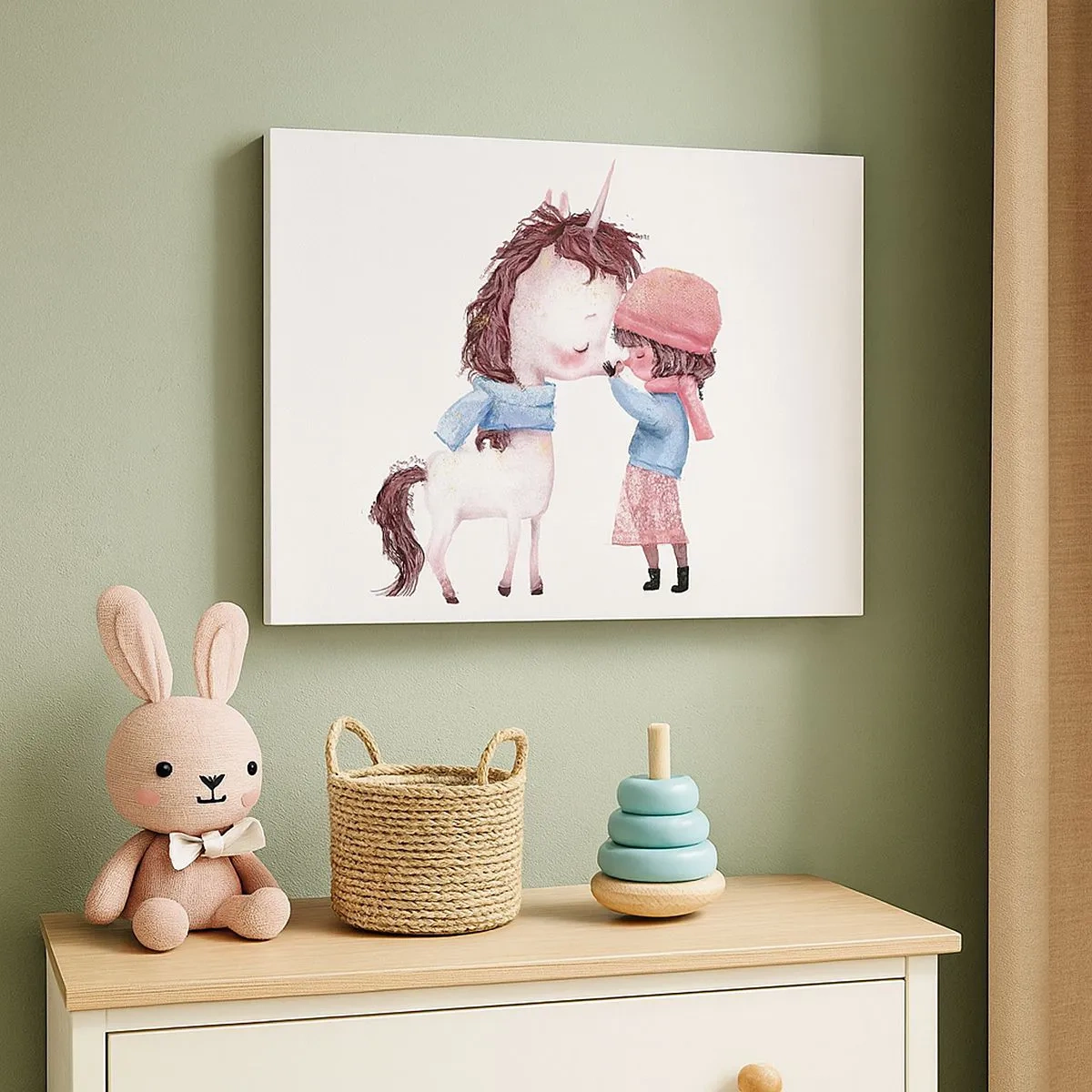 Cuadro sobre lienzo - Impresión de Imagen - Una niña y un unicornio en un paisaje invernal. - 70x50cm - Un cuento de invierno - Decoración de pared moderna para salón y dormitorio ARTTOR