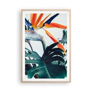 Póster en marco roble claro - La jaula del pájaro colorido - 61x91 cm