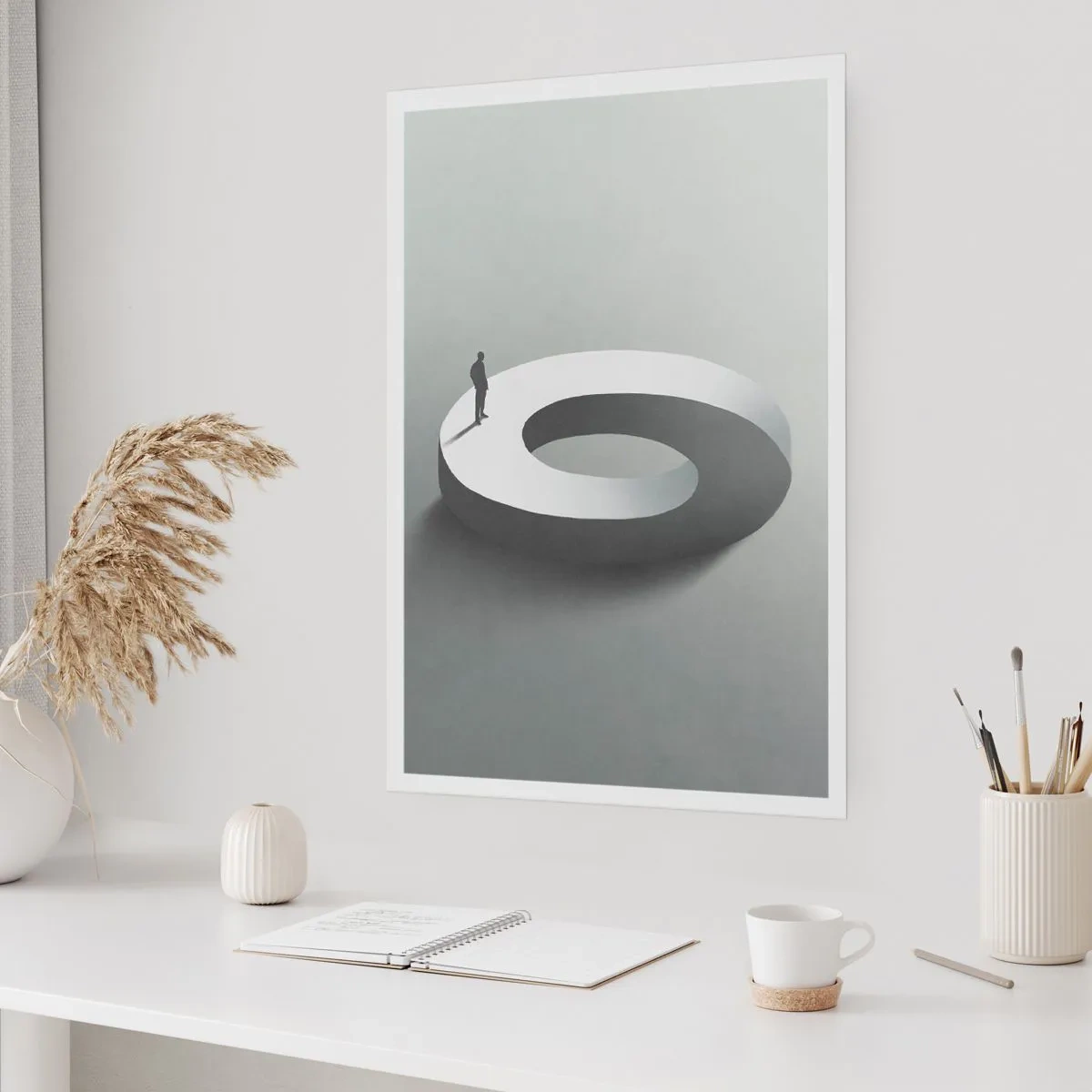 Póster - Una figura minimalista sobre una estructura geométrica. - 50x70cm - Ser sabio no es una labor sencilla - Decoración de pared moderna para salón y dormitorio ARTTOR