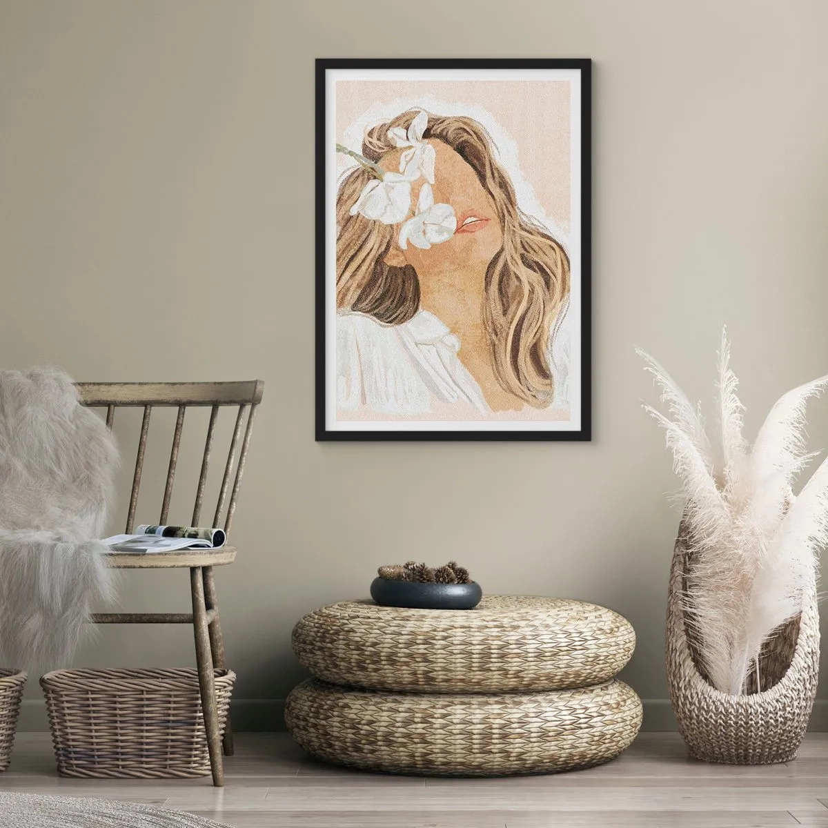 Póster en marco negro - Entre flores, en éxtasis - 30x40 cm