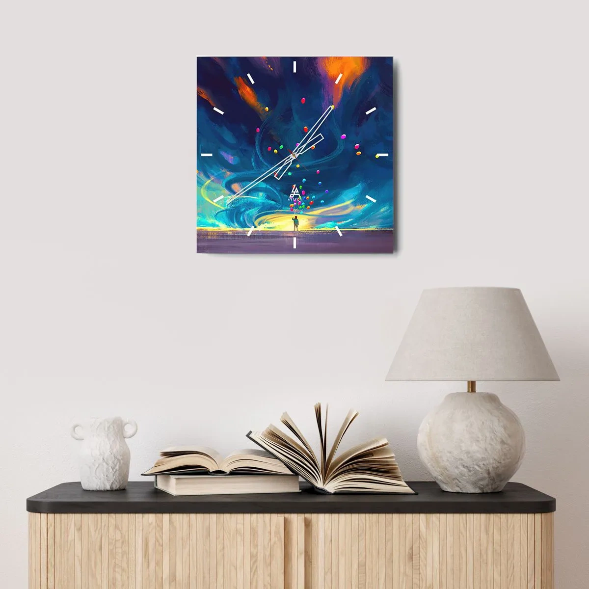 Reloj de pared - Reloj de vidrio - En un viento azul - 30x30 cm