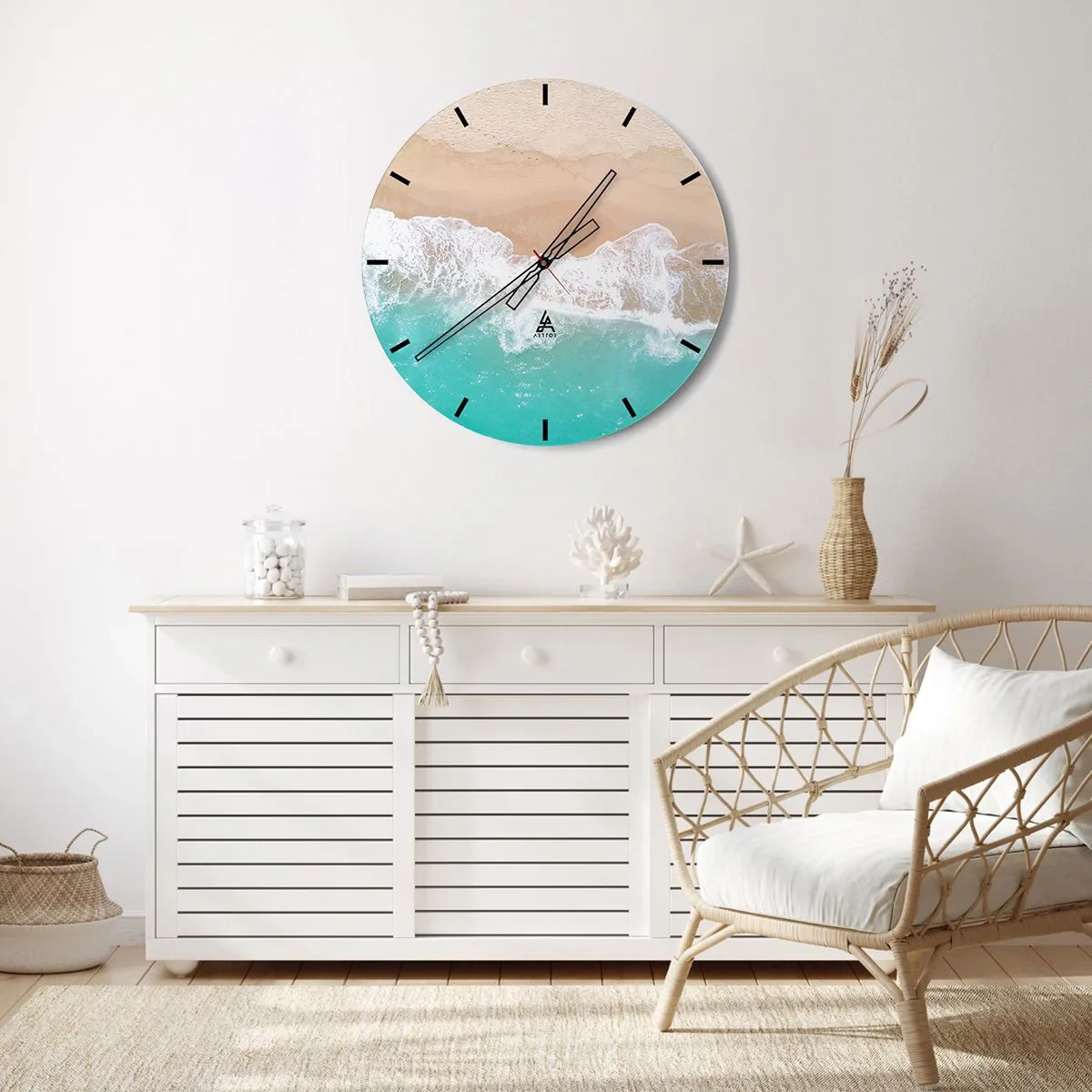 Reloj de pared - Reloj de vidrio - Una playa de arena y agua turquesa captada a vista de pájaro. - 30x30cm - Un toque acariciador - Decoración de pared moderna para salón, cocina y dormitorio ARTTOR