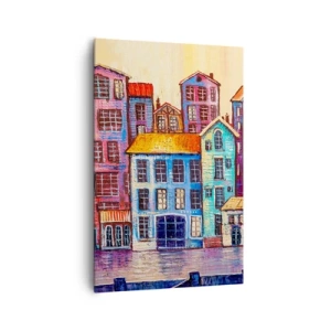 Cuadro sobre lienzo - Impresión de Imagen - Casas de vecindad coloridas junto al agua en un estilo artístico - 80x120cm - Una ciudad como un cuento de hadas - Decoración de pared moderna para salón y dormitorio ARTTOR