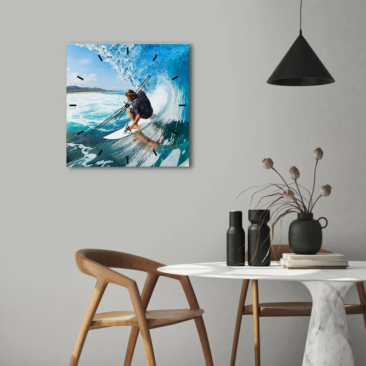 Reloj de pared - Reloj de vidrio - Bailando con las olas - 40x40 cm